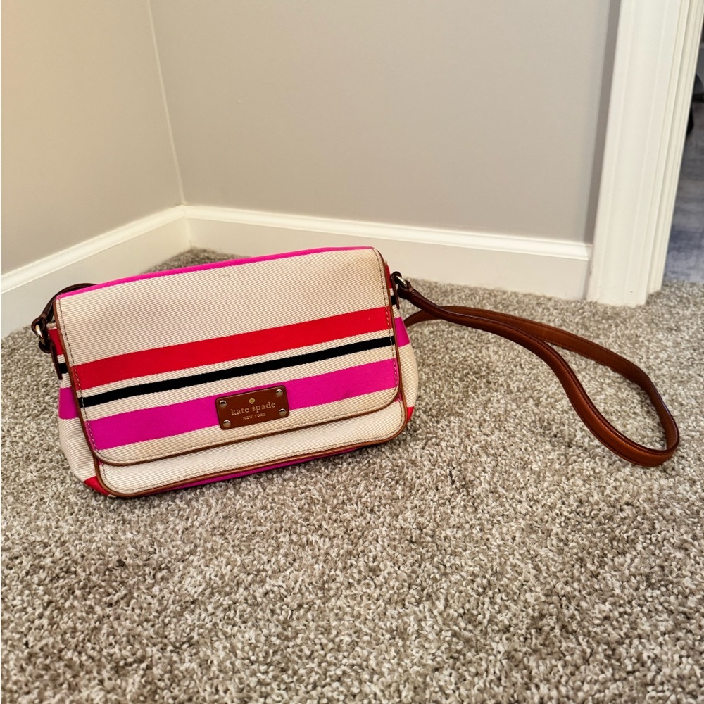 Kate Spade Pink and Red Striped Crossbody